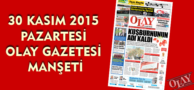 30 KASIM 2015 PAZARTESİ OLAY GAZETESİ MANŞETİ