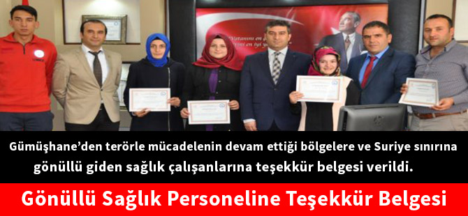 Gönüllü Sağlık Personeline Teşekkür Belgesi