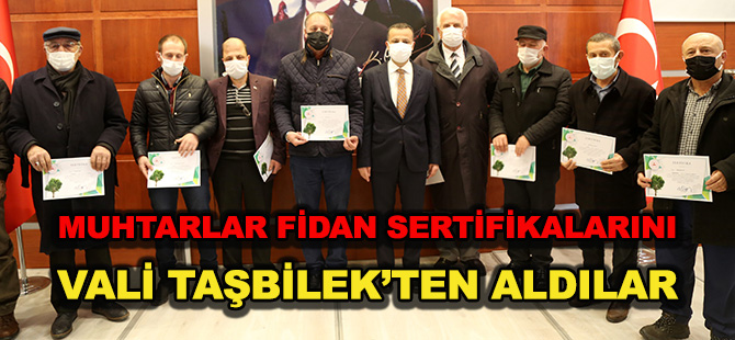 MUHTARLAR FİDAN SERTİFİKALARINI VALİ TAŞBİLEK’TEN ALDILAR