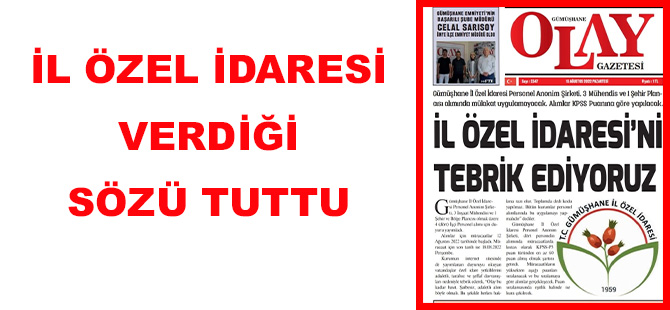 İL ÖZEL İDARESİ VERDİĞİ SÖZÜ TUTTU