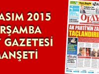 18 KASIM 2015  ÇARŞAMBA OLAY GAZETESİ  MANŞETİ